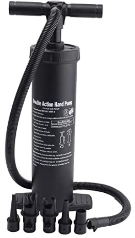 CROSS COUNTRY Double Action Hand Pump - 48 cm Pump with 5 Nozzles - Portable Camping Pump -Manual Air Pump for Inflation & Deflation of Air Beds, Beach Balls, Kayaks, Splash Pools & other inflatables