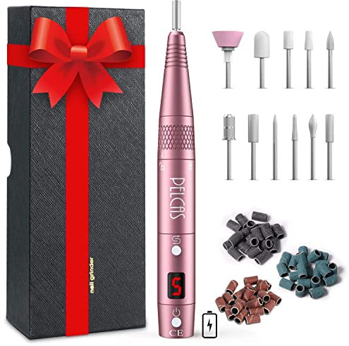 PELCAS Kabellos Nagelfräser, 11 In 1 Elektrische Professionell Nagelfeile mit LCD-Bildschirm Wiederaufladbar Maniküre Set 5 Geschwindigkeiten Pediküre Feile für Nagelhaut Acryl Gele Kallus Fußpflege