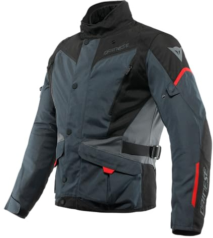 Dainese - Tempest 3 D-Dry, Chaqueta de moto Touring para Hombre, Impermeable, Forro Térmico Desmontable, Protectores de Hombros y Codos, Ébano/Negro/Rojo Lava, 52