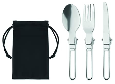 Set di posate da campeggio pieghevoli in acciaio inox con custodia, cucchiaio, forchetta, coltello in diversi quantitativi di risparmio