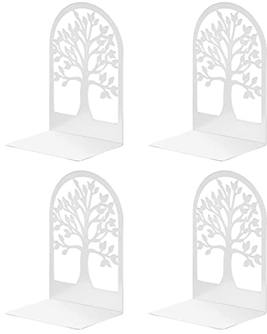 MSDADA Buchstützen, Metall CD Buchständer für Kinder, Glücksbaum Gestalten rutschfeste Bücherregal für Büro & Schule Home Decorative Muttertag Kindertag Geschenk (Weiß, 2)