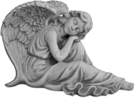gartendekoparadies.de Engel Statue Grab, Steinfigur H. 37 cm, 31 kg, Grau, frostsicher aus Steinguss für Außenbereich