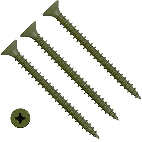 TERF® Terrassenschrauben, 5,0 x 40 mm, Pozi-Antrieb, flacher Senkkopf, grünes Finish, Korrosionsschutz, Schrauben, 5,0 x 40 mm, für Terrassendielen, Zaun, Dielen, Hart- und Weichholz, 50 Stück
