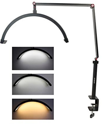 Andoer HD-M3X Lampe vidéo LED en forme de demi-lune 3000 K-6000 K Intensité variable avec support de table en métal pour tatouage, cils, maquillage, streaming en direct