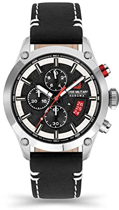 Swiss Military Blackbird Herren Armbanduhr mit Band aus Leder, in der Farbe: Schwarz, Durchmesser: 44mm, SMWGC2101401