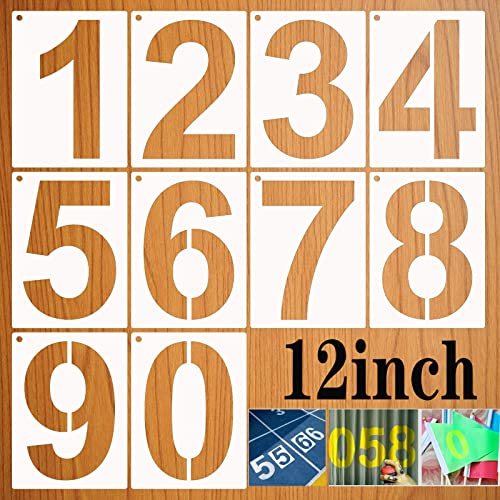 LYPER 12inch 0 bis 9 große Zahl Schablonen Set, 10Pcs Plastik Curb Address Nummer Stencils Straßenschild Digitale Vorlagen zum Malen von DIY Mailbox Straße Parkplatz Tür Trucks Malerei Schablone
