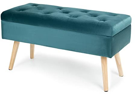 Hawthyhome Sitzbank mit Stauraum 80 × 35 × 43 cm, Sitztruhe mit Aufbewahrungsbox Truhenbank Samt Polsterbank mit Holzbeine für Flur Wohnzimmer Schlafzimmer Grün