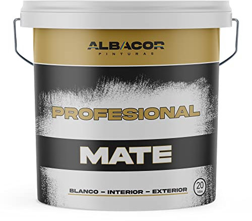 ALBACOR Pintura Blanca Interior - 20KG- Exterior Máxima Cubrición, Pintura Plástica Mate para Baños Techos Fachadas Paredes, Textura lisa, Acabado Profesional (20 Kilos)