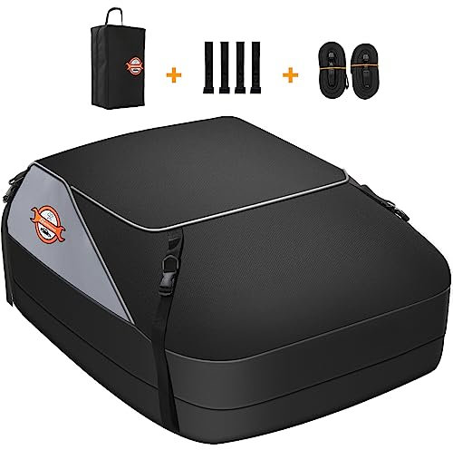 Sailnovo Box da Tetto Auto Box Portapacchi Auto Pieghevole Impermeabile Resistente 1000D 425L con 4*Gancio per Porta, 6*Cinghie Rinforzate Regolabile, Borsa di Stoccaggio (425L/ Nylon 1000D)