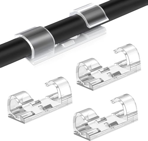 CORTNEY 80 Pcs Transparent Finisher Wire Clamp, Cable Clips Self Adhesive, Cable Management Clips, Strong Viscous Transparent Cable Organizers for Home, Office, Car, Decoration Hanging, TV, PC, Laptop