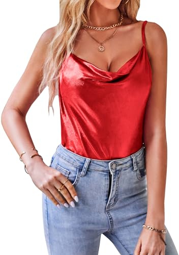 VIDUSSA Debardeur Femme Paillettes - Top sans Manche Chic et Élégant Tenue Festival Rouge Medium