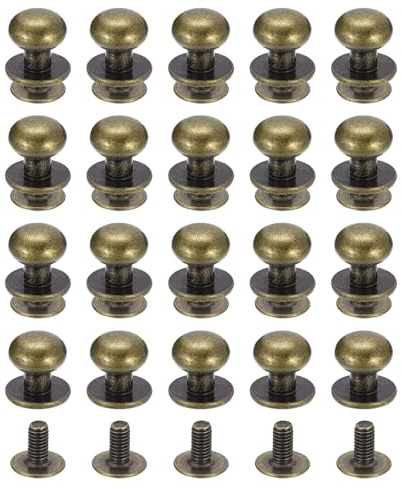 QUARKZMAN 9mm Clou à Tête Sphérique Avec Rivets à Visser, Lot de 50 Boutons à Tête Ronde Pour La Maroquinerie Artisanale, Ceinture, Couleur Bronze