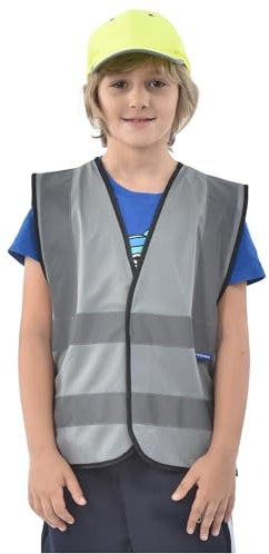 AYKRM Warnweste Kinder Grau Sicherheitsweste für Kinder Warnweste Reflektierendes WarnschutzWeste Grau 10-14 Jahre
