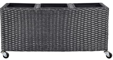 Garten Blumenkasten mit Rollen Rattan schwarz rechteckig Pflanzkasten Bellis