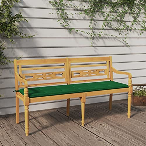ZEYUAN Batavia-Bank mit Grünem Kissen, Gartenbank, Bank Garten, Sitzbank Garten, Gartenmöbel, Parkbank, Sitzbank Outdoor Wetterfest, Außenbank, 150 cm Massivholz Teak