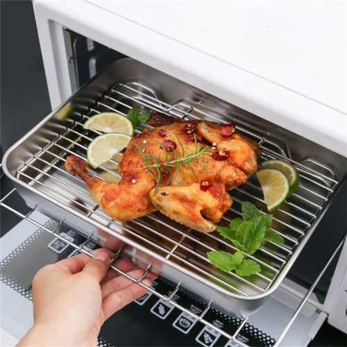 PETSTIBLE Plaque de cuisson en acier inoxydable avec grille de refroidissement pour gâteaux de cuisine (31 x 24 x 5 cm)