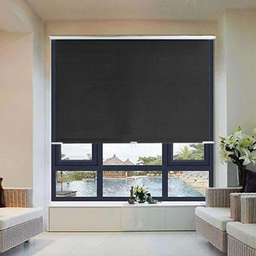 DZHTUF 45x125cm,58x125cm,68x125cm,75x125cm, Schwarzes Einziehbar Saugnapf-Rollo, Leichtes Schnurlose Rollo, Thermisches Verdunkelungsrollo, Für Dachfenster, Balkone,Black-65x125cm/26x49in