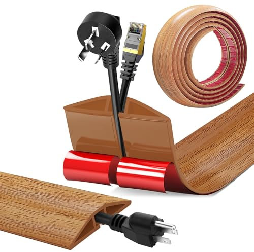 Kabelkanal Selbstklebend, Kabelbrücke Boden, Flexibler PVC Flach Kabelabdeckung Boden Kabelschutz Kabelschacht für alle Netzkabel Haus, Büros, Lagerhallen, Hotels, usw (Holzmaserung A, 5cm x 3.0m)