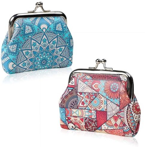 SNCCJ Portamonete Carino per Donne, 2 Pezzi Squisita Kiss Lock Piccolo Tasca Monete per Donne e Ragazze (Bohemien)