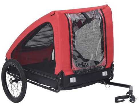 Homgoday Haustier-Fahrradanhänger Rot und Schwarz, Hunde-Fahrradanhänger, Haustierwagen mit Sicherheitsflagge für Fahrrad, Haustier-Fahrradwagen für kleine und mittelgroße Haustiere Reisen