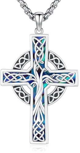 Eusense Ciondolo Albero Della Vita Croce Celtica Ciondolo Argento 925 Collana Croce Religioso Girocollo Gioielli Irlandesi per Uomini Donne