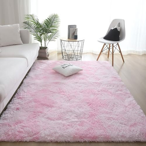 YUANWAN Teppich Wohnzimmer Schlafzimmer 130 x 280 cm Flauschig Weicher, Maschinenwaschbarer Teppich für Schlafzimmer Wohnzimmer Hochflor Teppich für Wohnzimmer, Schlafzimmer, Rosa