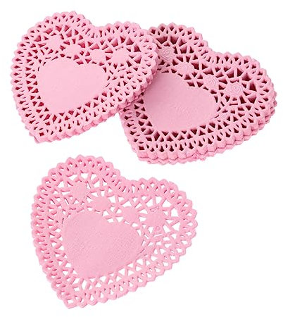 Amosfun 250pcs Heart Shaped Cake Base Paper Lace Doilies for Wedding Tableware Decoration Oil Resistant Random Color