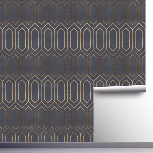 Golden Black Geometry Peel and Stick Wallpaper Waterproof PVC Self Adhesive Furniture Decor for Home Removable Wallpaper Roll (45x200 cm)
