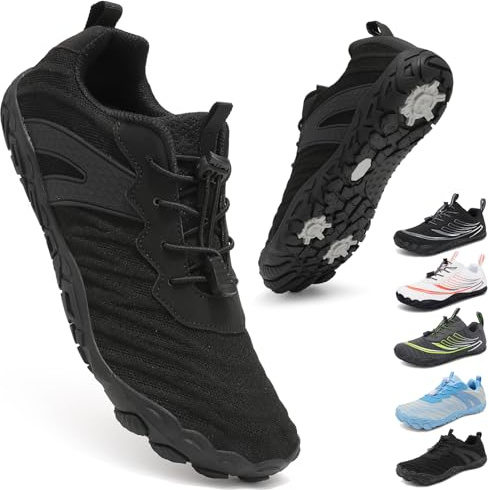 ZDQ Barefoot Shoes Minimalistas Sneakers Hombre Mujer Transpirable Ligeras Flexible Puntera Ancha Zapatos Descalzos Trail Running Deportes Casual Fitness Negro 41