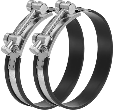 PATIKIL 122-130mm T-Bolt Hose Clamp, 2 Pack Rubber Cushioned Intake Intercooler Pipe Tube Clamps 304 Stainless Steel Radiator Hose Clamp for 4.8-5.12 Pipe