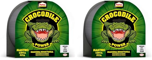 Pattex Crocodile Power Cinta, Gris, 1x20m, cinta americana fuerte de doble grosor, cinta adhesiva con fuerte poder de pegado, cinta aislante para múltiples materiales (Paquete de 2)