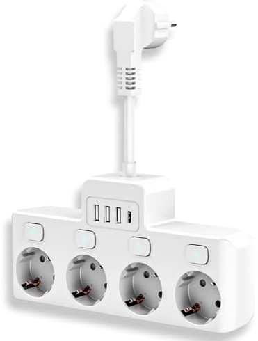 LIAVOP Steckdosenleiste mit USB, 4 Fach Mehrfachsteckdose mit Einzelschalte Mehrfachsteckdose mit 3 USB & 1 Type-C für Küche Wohnzimmer Schlafzimmer Büro