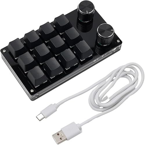 PC Gaming Keyboards, One Handed Programmable Macro Keyboard, Programmable Multifunctional Mechanical Keyboard 12 Keys And 2 Buttons, For Office, Games, Media Production, PC Computer Office (black)