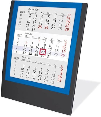 Tischkalender Einsteckkalender 2026/2027 schwarz/blau Monatskalender 3 Monate Kalender Kalendarium Stehkalender Aufstellkalender