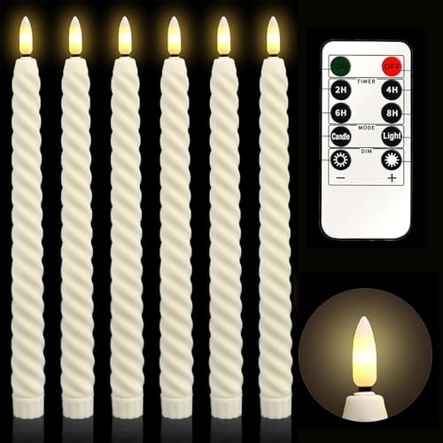 AONAT Candela a LED, 6 Pezzi candela LED lampeggiante, senza fiamma, alimentata a batteria con telecomando e timer, per matrimoni, vacanze, feste, decorazioni per la casa (Bianco, 2 x 25 cm)