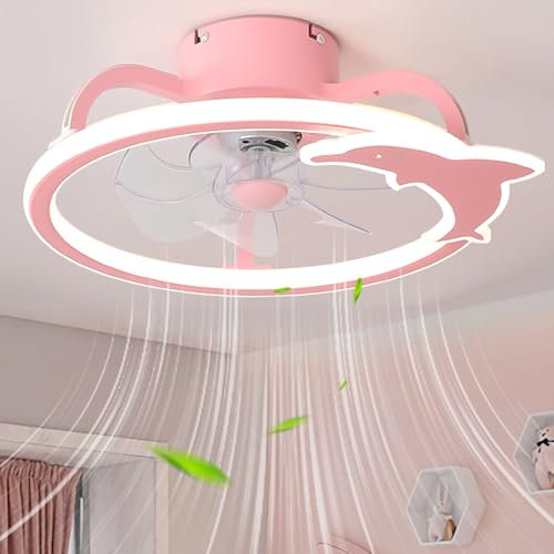 Ventilatore da soffitto rosa con luce LED telecomando dimmerabile reversibile motore CC 6 velocità timer elegante lampadario per la camera dei bambini