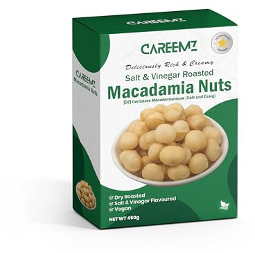 CAREEMZ Salt & Vinegar Flavoured Roasted Macadamia Nuts, 450g Pack Size, Vacuum Sealed for Freshness (Salt & Vinegar)