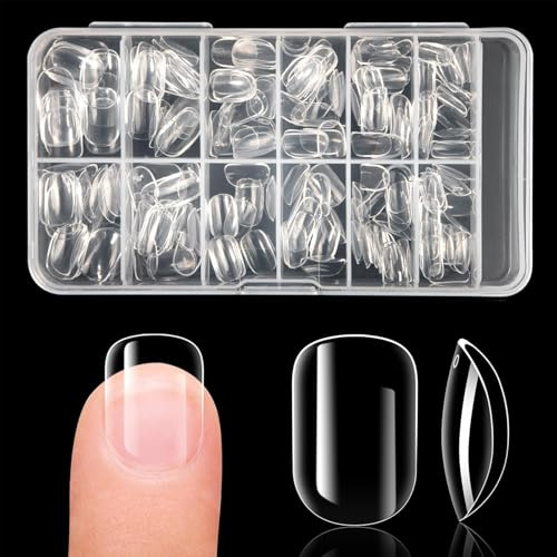 Auroriel 240 Stück Kinder Kurze Ovale Durchsichtige Press on Nägel Vollabdeckung Weiche Gel Nagelspitzen in 10 Größen für Mädchen Fingernageldekoration Wiederverwendbar