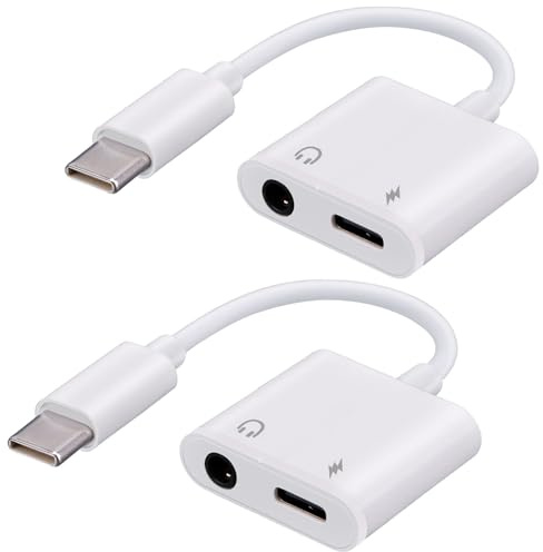 2pcs USB C to Aux 3.5mm Headphone Jack and Charger Adapter, Usbc Type C Audio Splitter with 60W Fast Charging for iPhone 16/15 Pro (Max)/15 Samsung Galaxy S24/S23/S22 Ultra iPad Dongle Pixel & More