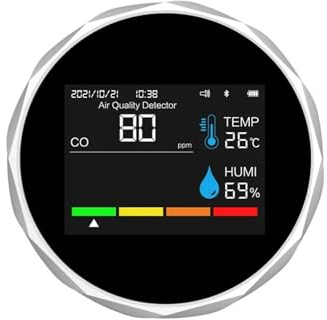 6-in-1 Carbon Monoxide CO Carbon Dioxide Detector TVOC Air Quality Detection(Bianco)