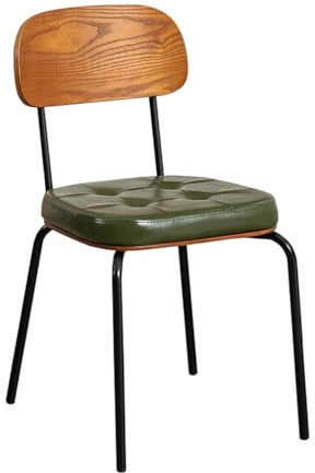 Sidostolar i konstläder för matsalen, 1 st, skrivbordsstol i lantlig metall utan hjul med böjt ryggstöd, för kök, vardagsrum, sovrum, café
