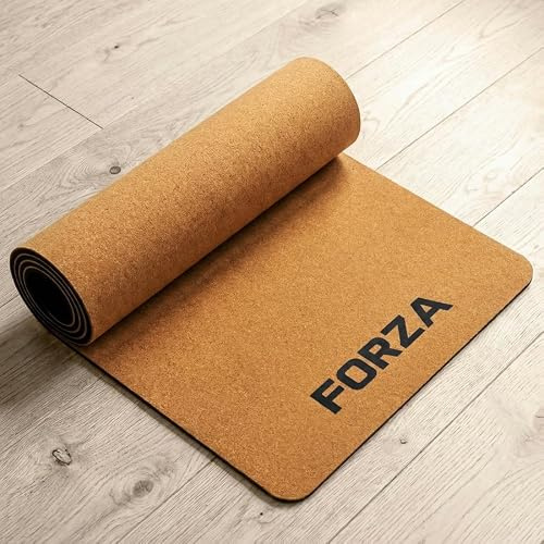 FORZA Cork Yoga Mat with Natural Anti-Slip Rubber Base | 4mm Exercise Mat for Yoga, Pilates & Mobility, 183cm x 66cm, Optional Carry Strap