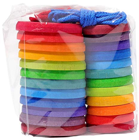 GRIMMS 10317 Fädelspiel große Holzknöpfe 24 Teile + 2 Schnüre