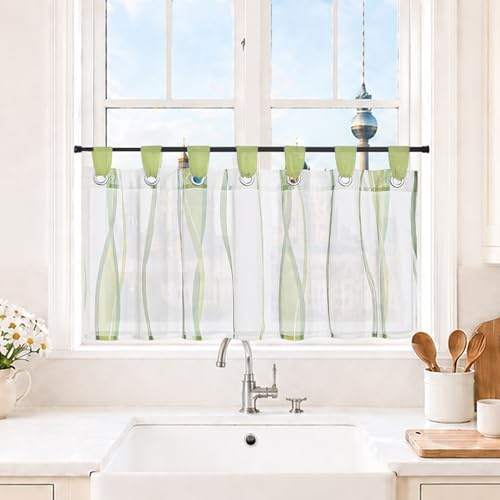 Joyswahl Scheibengardine Voile Bistrogardinen Schlaufen Leonie 45x90 Grün | Kurzstore,1er Pack,Küchengardinen Transparent,Küchengardinen modern,Gardinen kurz,Fenstergardinen landhaus