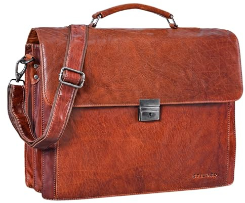 STILORD Johann Klassische Aktentasche Herren Damen Schwarz Businesstasche 15,6 Zoll Laptop DIN A4 Ordner mit Schloss Echtes Rinds-Leder