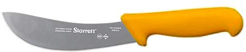 Starrett Professional Skinning Knife - BKY206-6 Yellow Handle Narrow Curved 6 Sanitized Stainless Steel Blade - Hunters Butchers Kitchen Chef's Knife