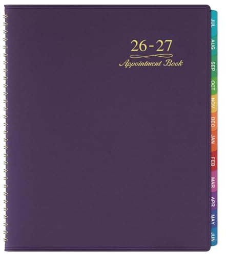 Appointment Book/Planner 2026-2027 - Weekly Appointment Book 2026-2027, July 2026 - June 2027, 8.26x 11.4, Daily/Hourly Planner with Tabs, 15 Minutes, Wirebound - Purple