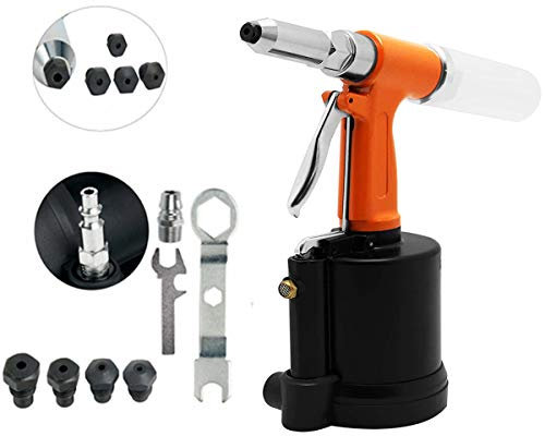 Seababyhouse Remachadora Neumática Profesional Herramienta Hidráulica De Remachado De Aire, Pistola De Remache De Aire, Remachadora 1/4, 3/16, 5/32, 1/8“, 3/32 Nosepieces, 2,4-6,4mm