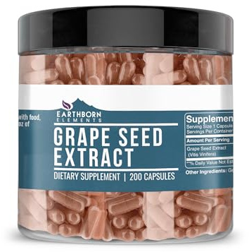 Earthborn Elements Pure Grape Seed Extract 200 Capsules, Pure & Undiluted, No Additives