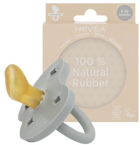 HEVEA Naturkautschuk Schnuller Kiefergerechte Form, 3-36 Monate - Hygienisches Einteiliges Design für Neugeborene bis Kleinkinder, BPA-frei, Weich & Langlebig - Einzelpackung (Stahlgrau)